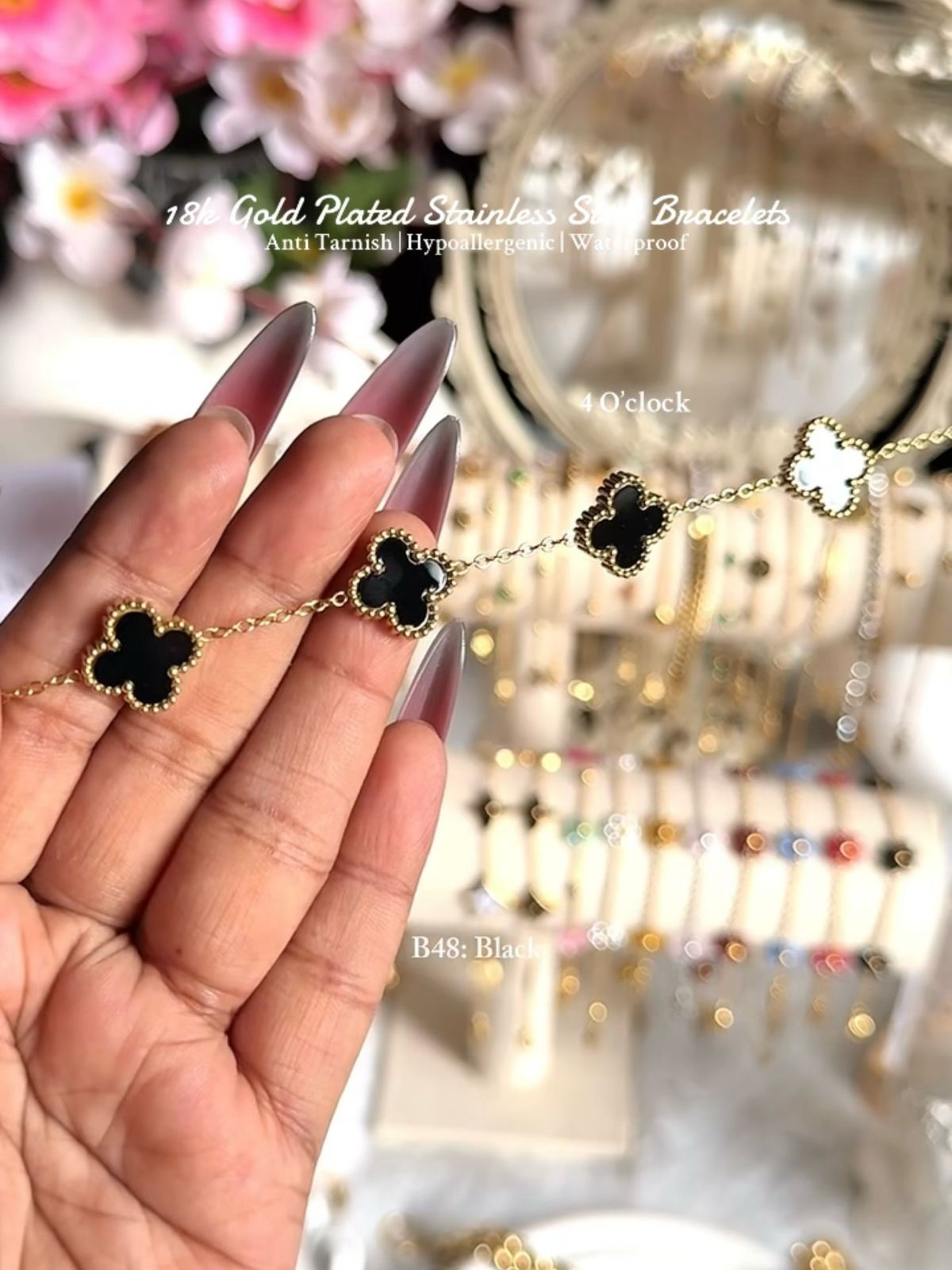 ⚜️B48: 18k Gold Plated Stainless Steel Minimalist Bracelet:Black✨