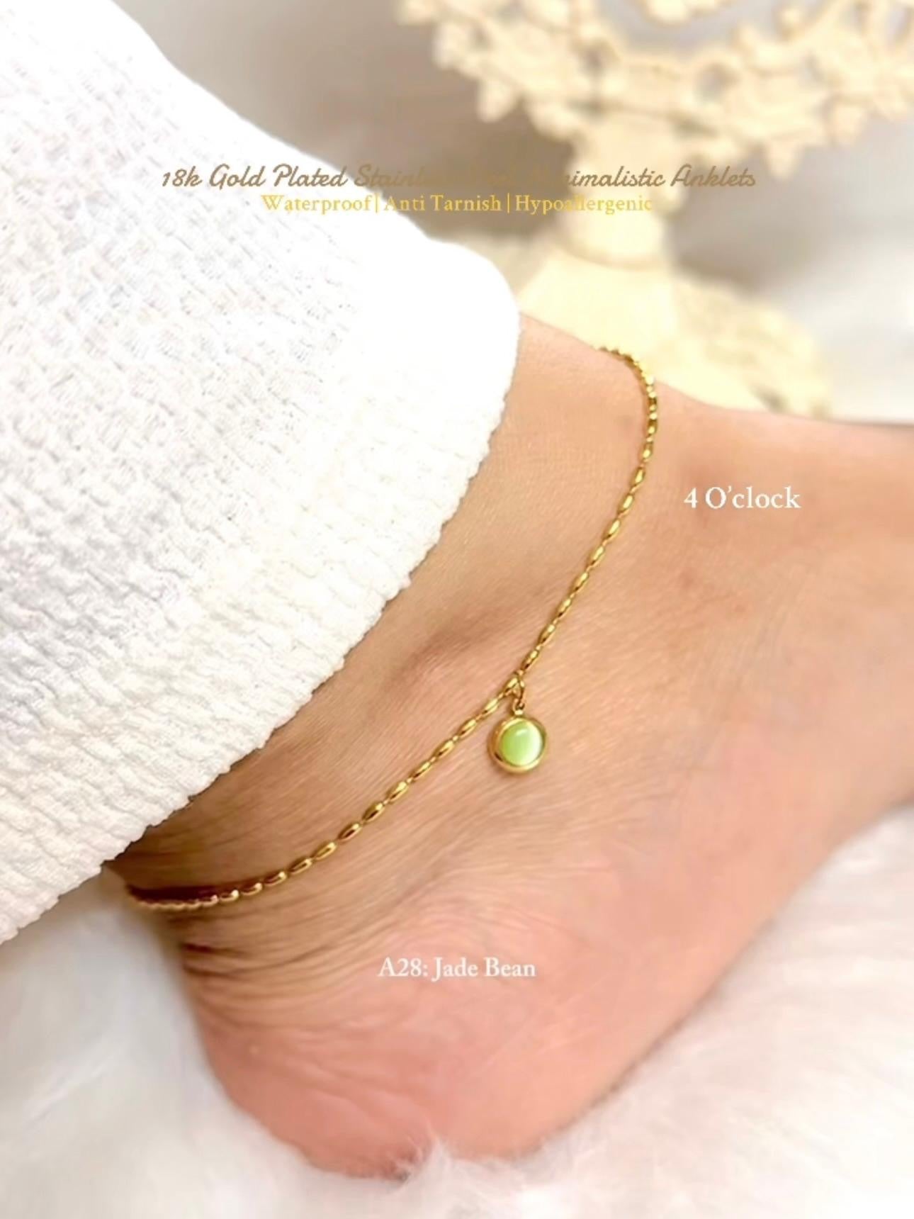 ✨A28: 18k Gold Plated Stainless Steel Anklet:Jade Bean✨