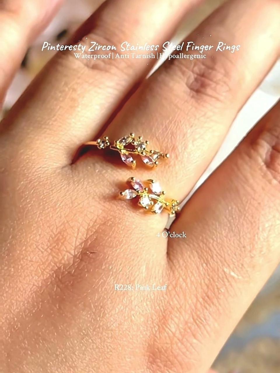 💍R228: Stainless Steel Zircon Minimalistic Finger Ring: Pink Leaf (With Box)✨