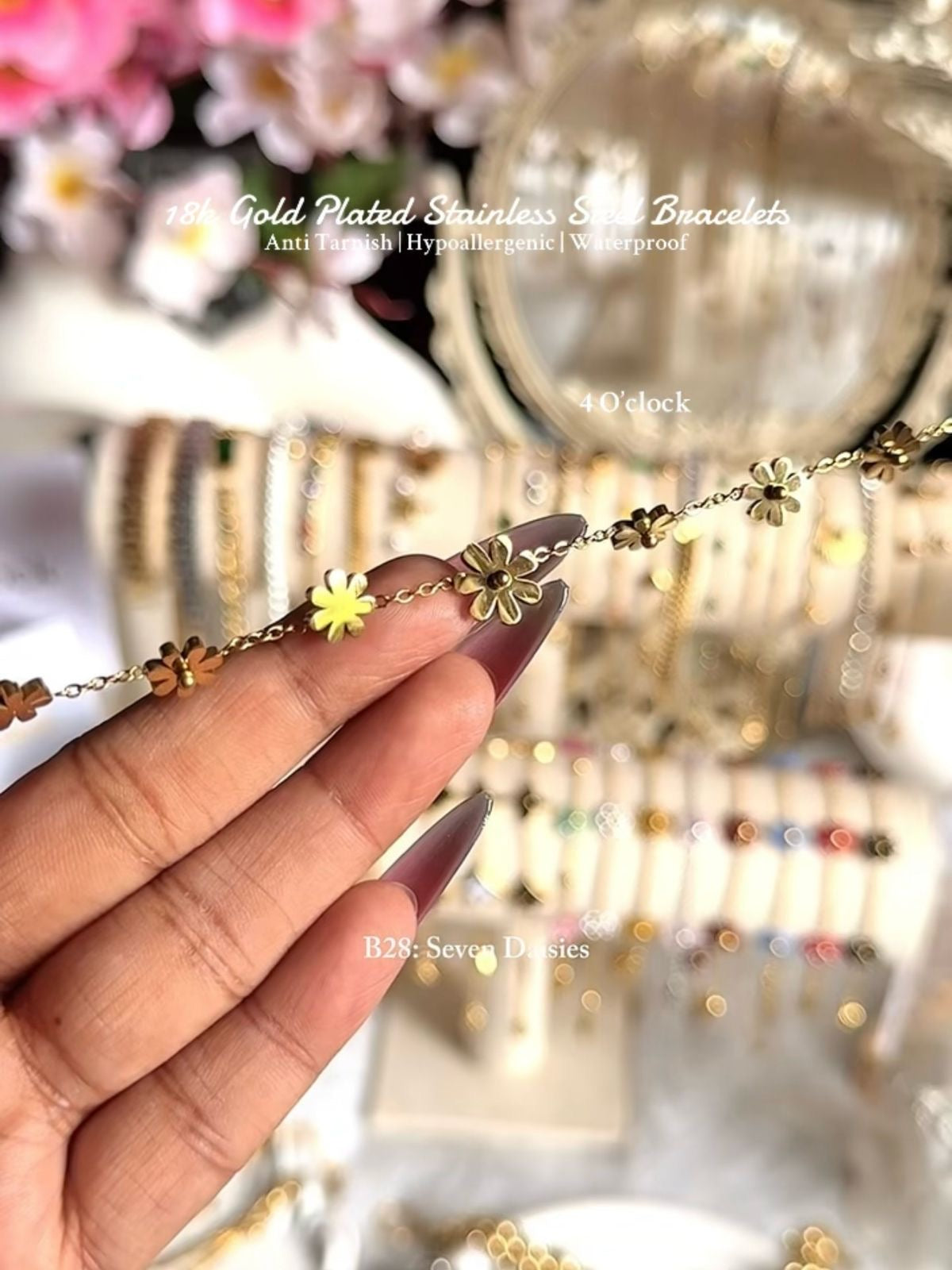 ⚜️B28: 18k Gold Plated Stainless Steel Minimalist Bracelet: Seven Daisies✨