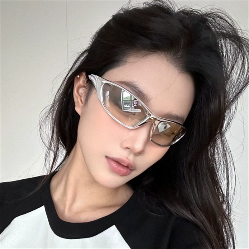 S08: Pinteresty Y2k Sports Sunglasses - Light Silver + Black (with box) Unisex