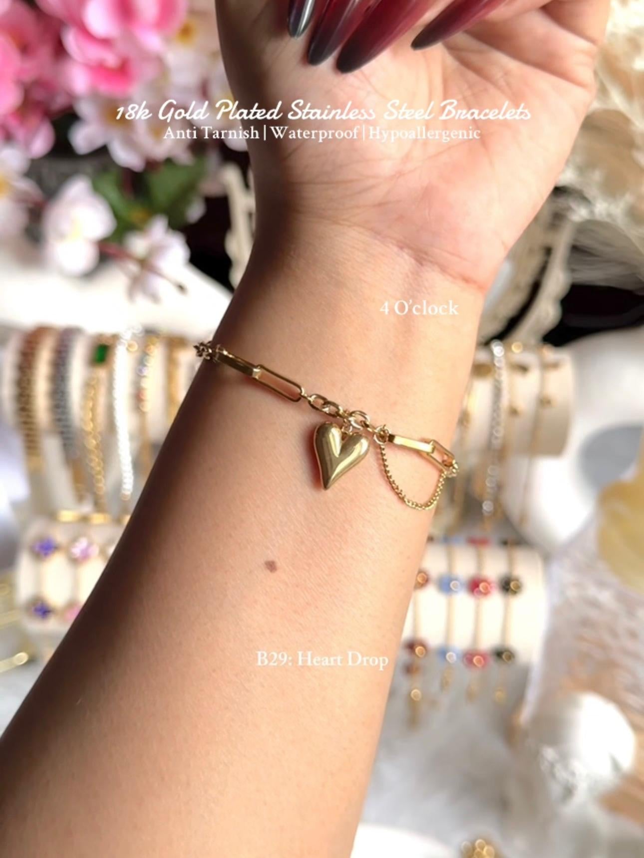 ⚜️B29: 18k Gold Plated Stainless Steel Minimalist Bracelet:Heart Drop✨