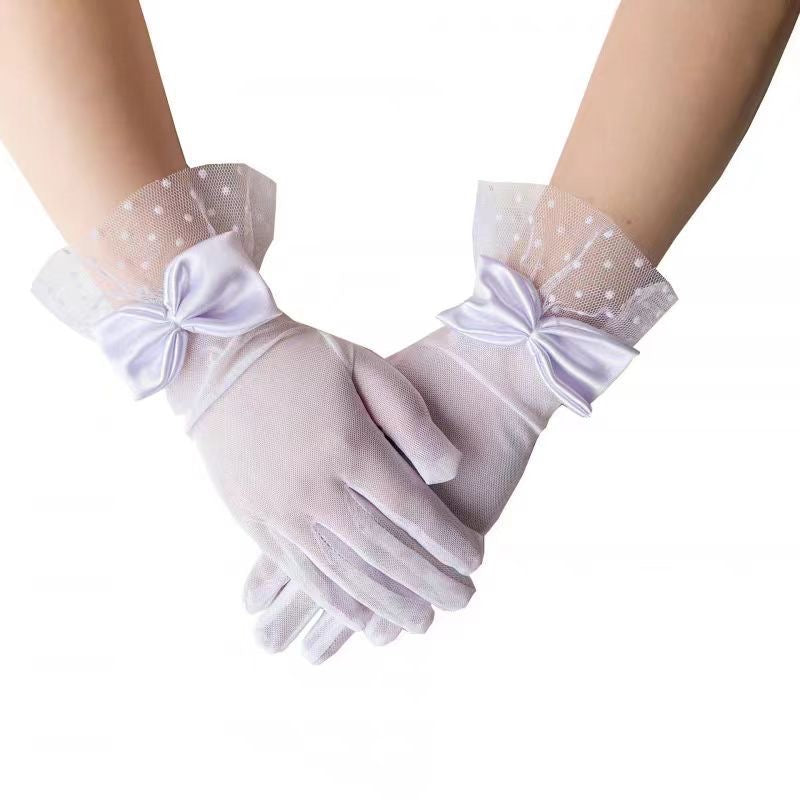Vintage Mesh Handgloves: White Bow (White) - 1pair🎀🪞✨