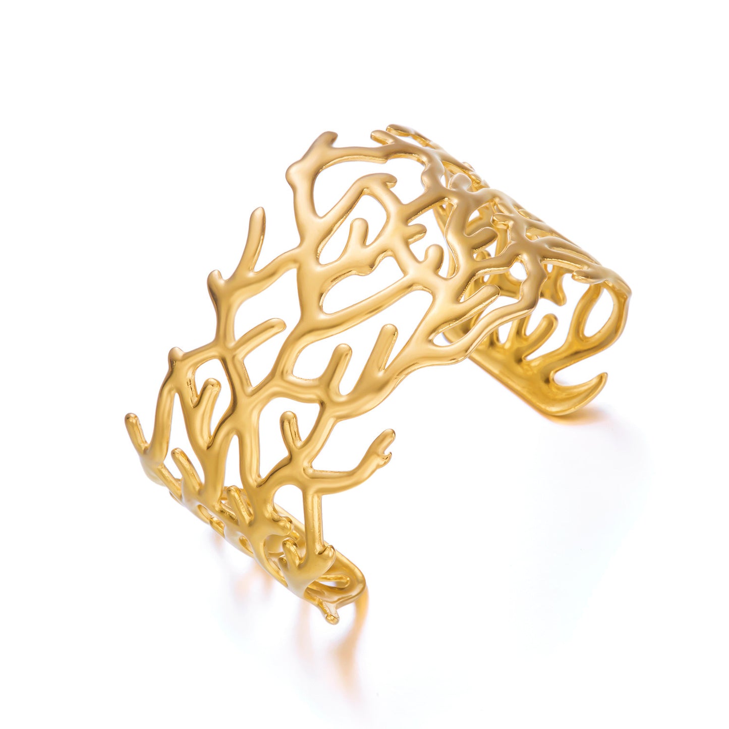 ✨HC139: 18k Gold Plated Stainless Steel Handcuff for Stack: Coral Cuff (Golden)✨