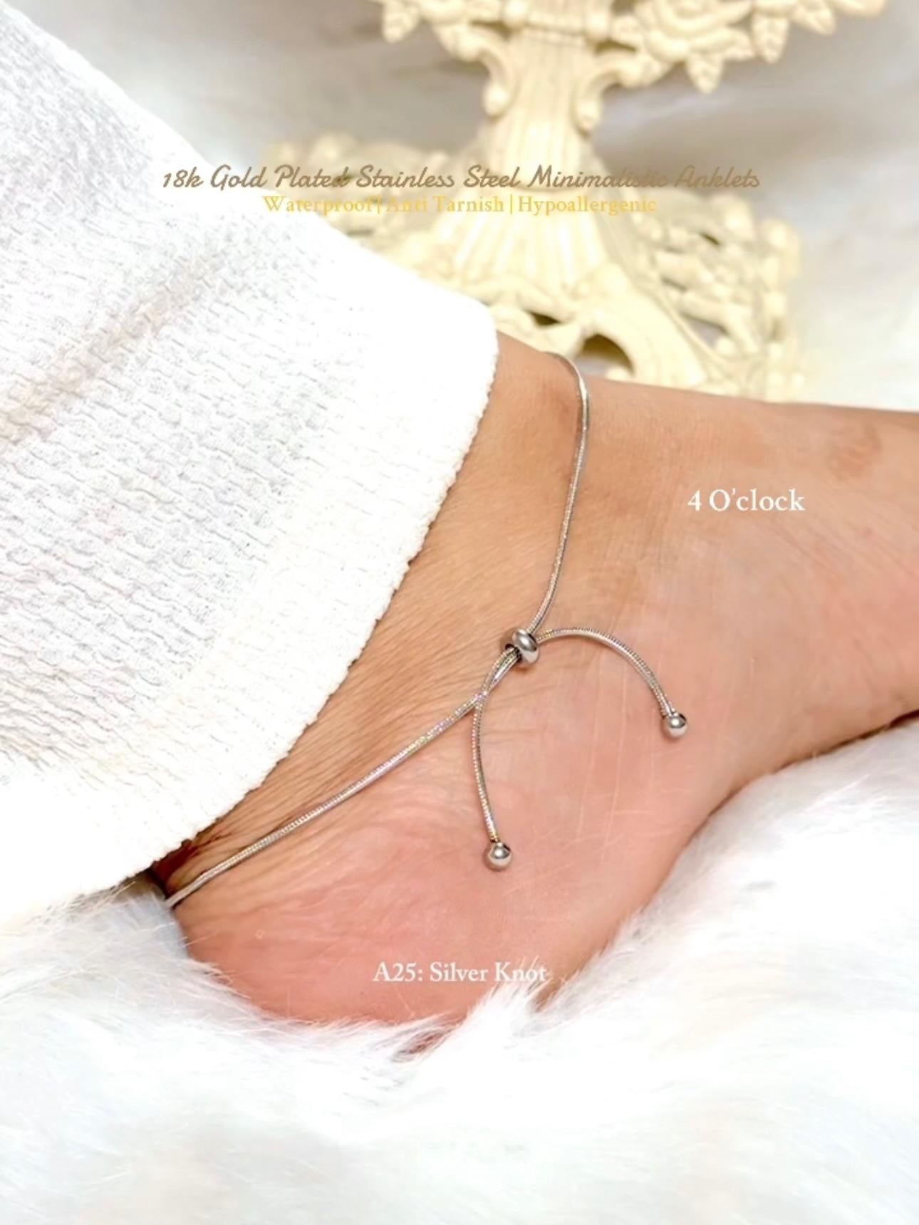 ✨A25: 18k Gold Plated Stainless Steel Anklet:Silver Knot✨