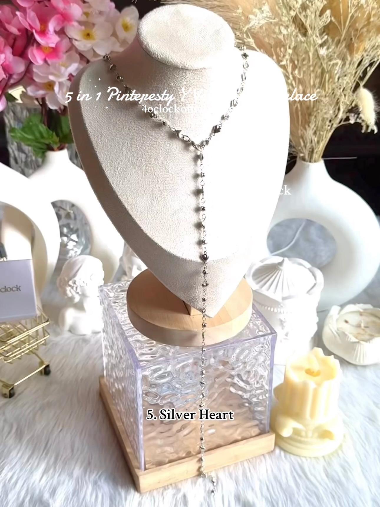 ✨5 in 1 neckpiece /handchain / bracelet stack: Silver Heart💫