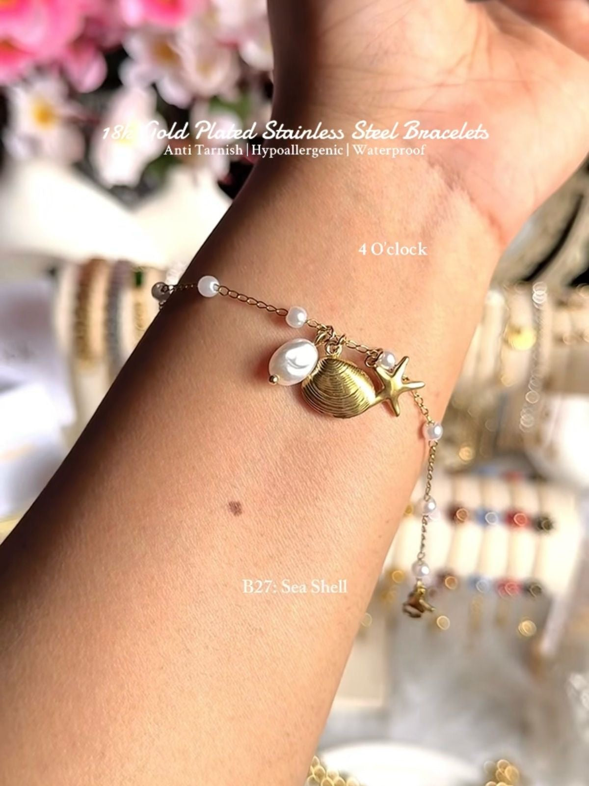 ⚜️B27: 18k Gold Plated Stainless Steel Minimalist Bracelet: Sea Shell✨