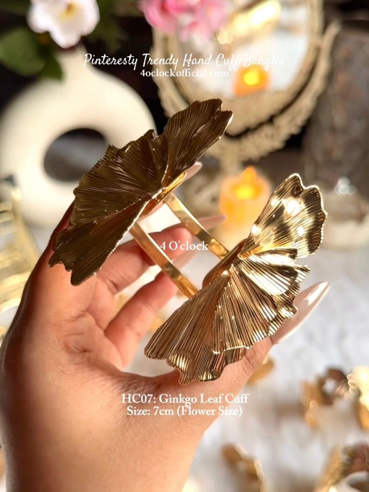 ✨HC07: Handcuff for Stack: Gold Large Ginkgo Leaf Bracelet ✨