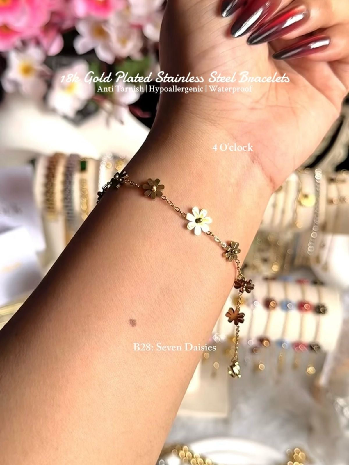 ⚜️B28: 18k Gold Plated Stainless Steel Minimalist Bracelet: Seven Daisies✨