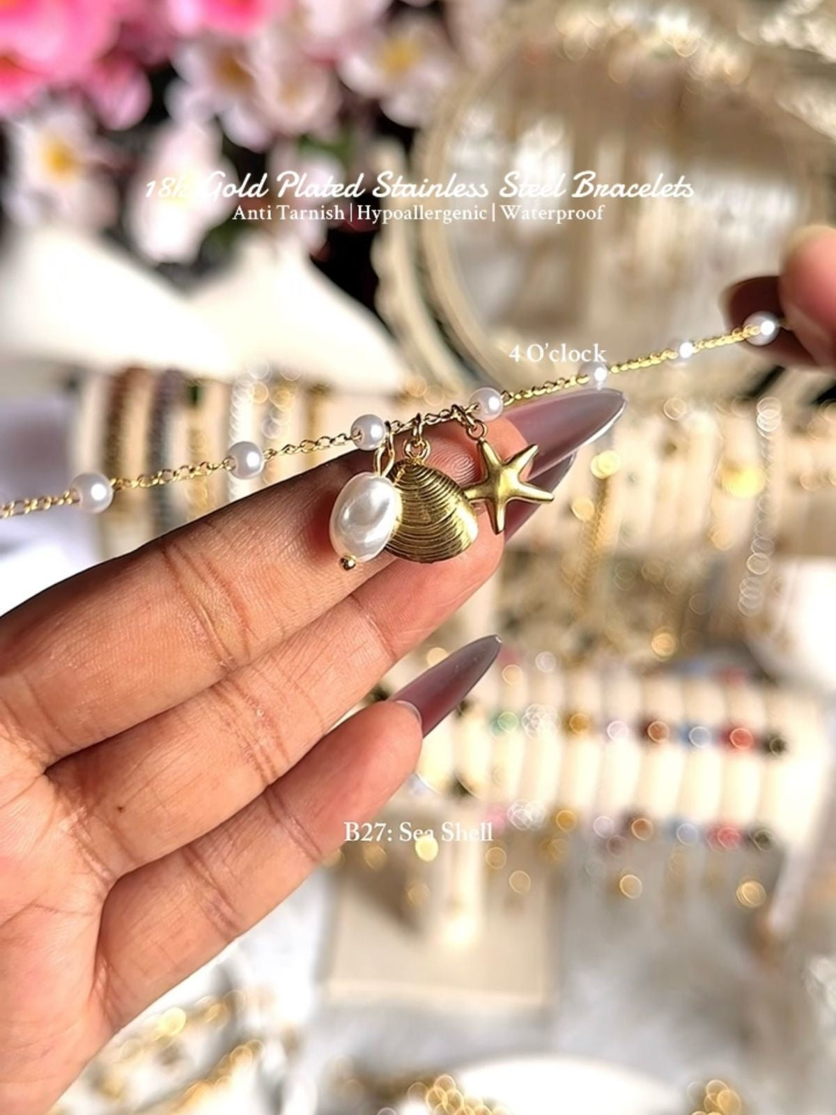 ⚜️B27: 18k Gold Plated Stainless Steel Minimalist Bracelet: Sea Shell✨