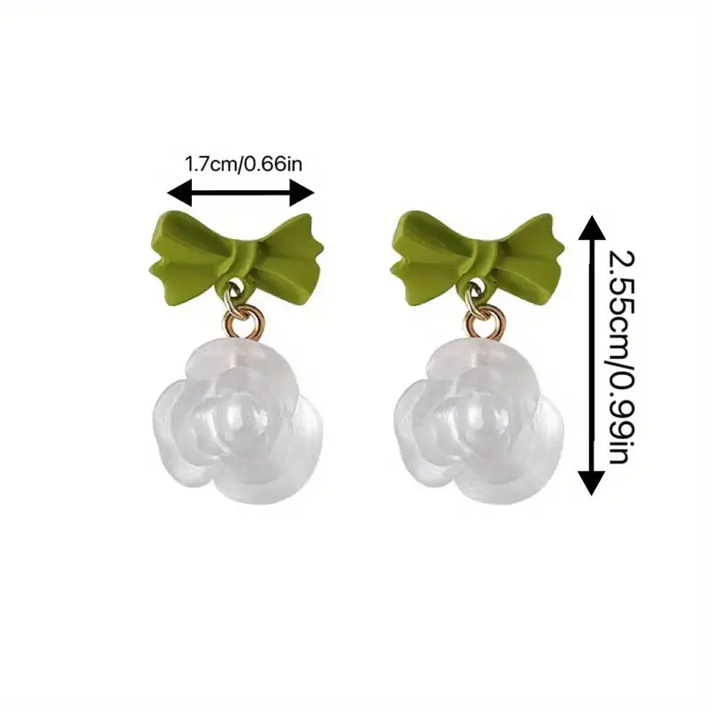 🫰🏻Korean Earrings: Green Bow Rose🌹🌿