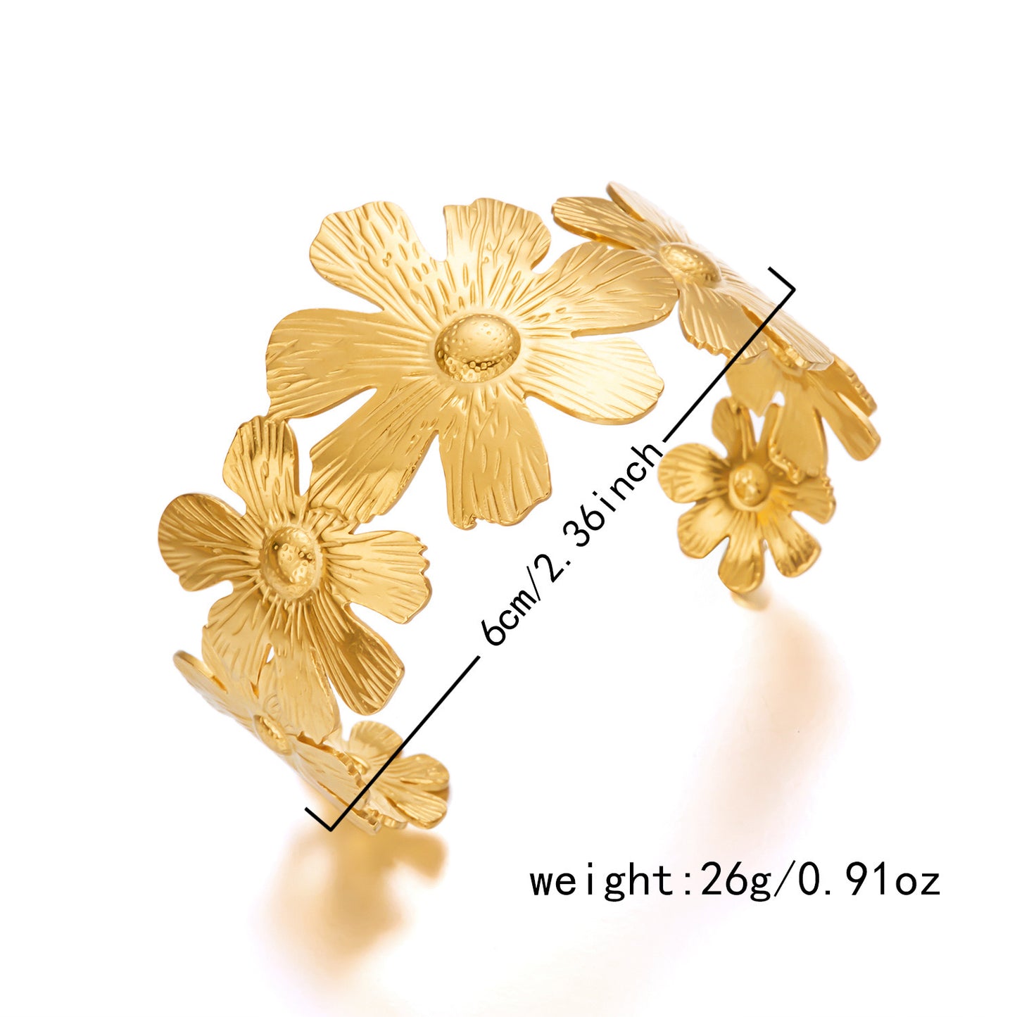 ✨HC146: 18k Gold Plated Stainless Steel Handcuff for Stack: Floral Cuff (Golden)✨