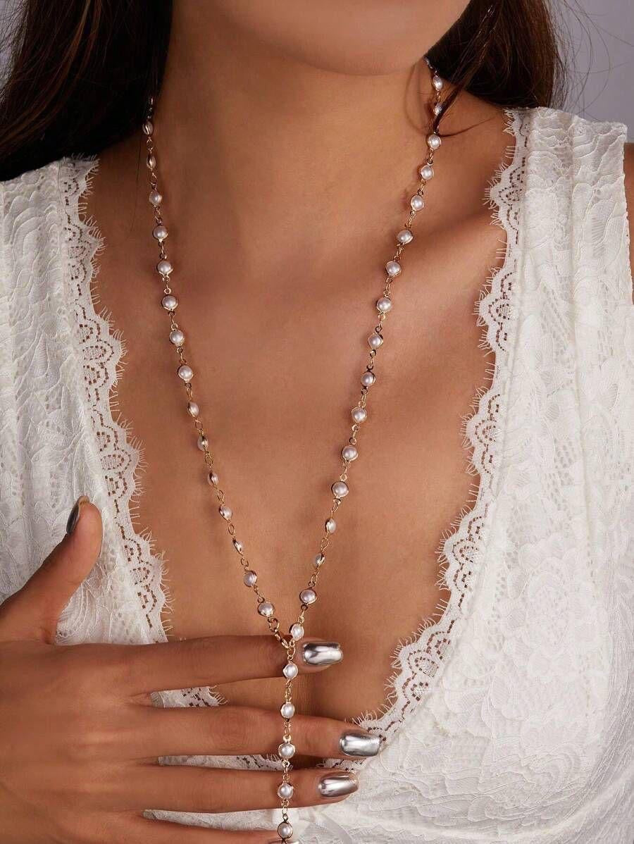 ✨5 in 1 neckpiece /handchain / bracelet stack: Pearl Golden💫