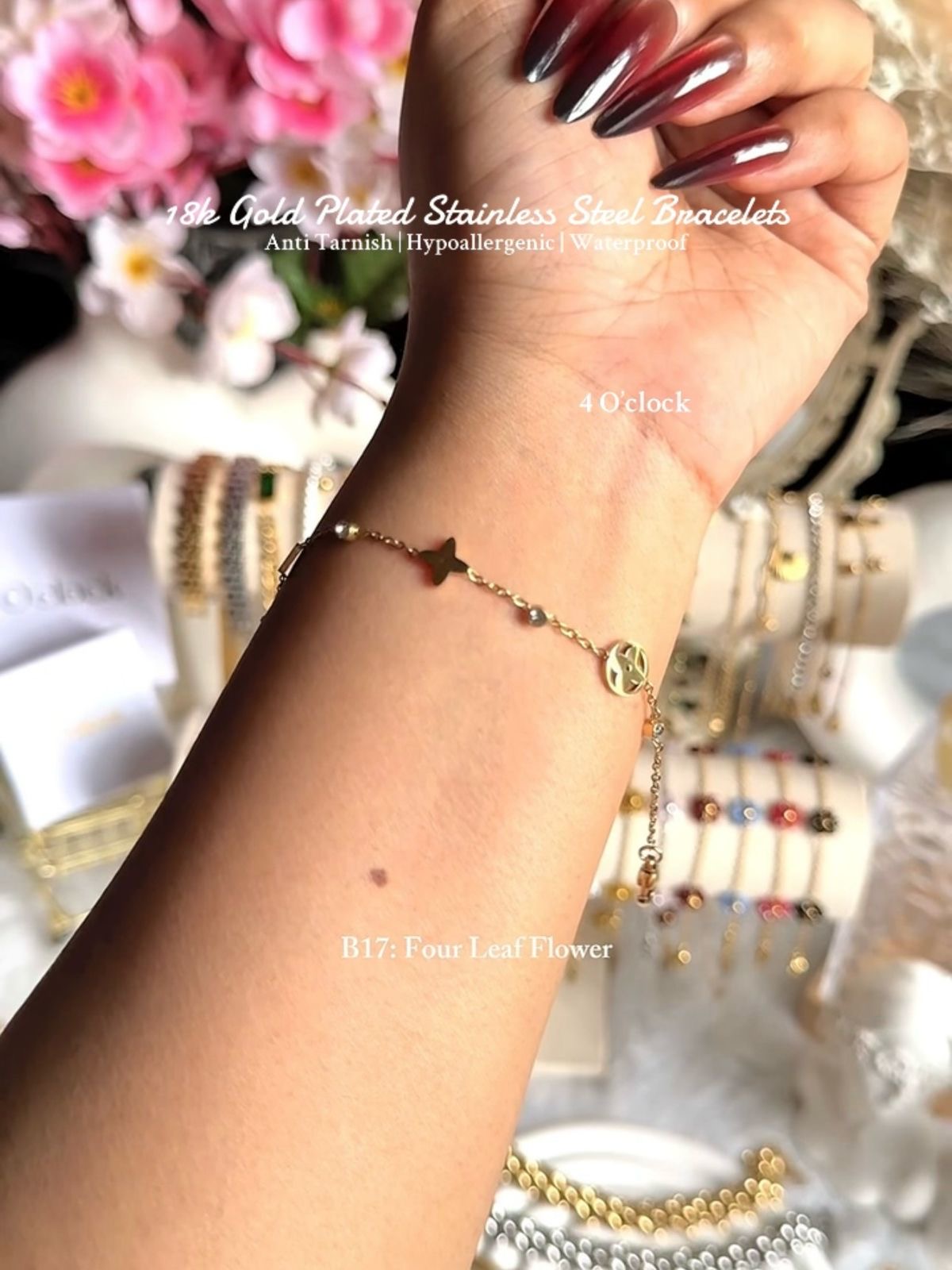 ⚜️B17: 18k Gold Plated Stainless Steel Minimalist Bracelet:Four Leaf Flower✨