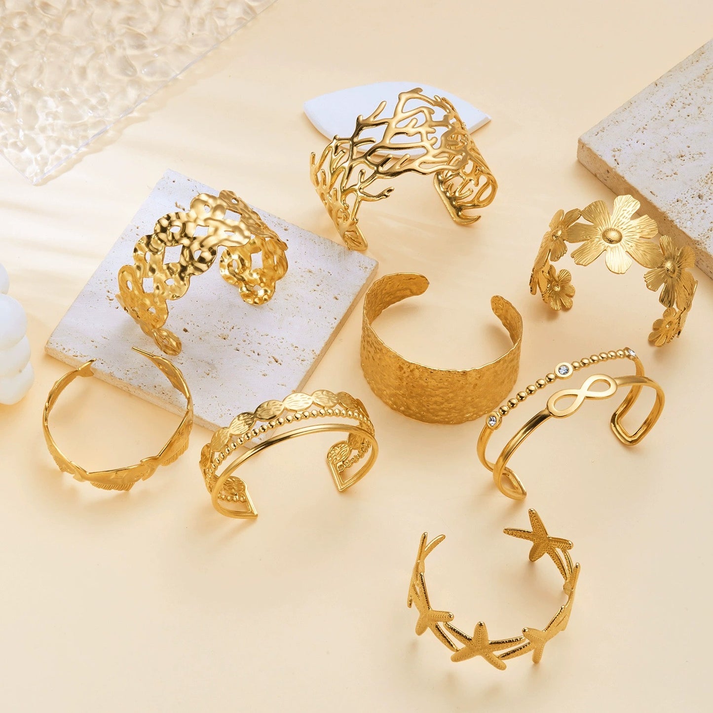 ✨HC145: 18k Gold Plated Stainless Steel Handcuff for Stack: Sculpt Cuff (Golden)✨