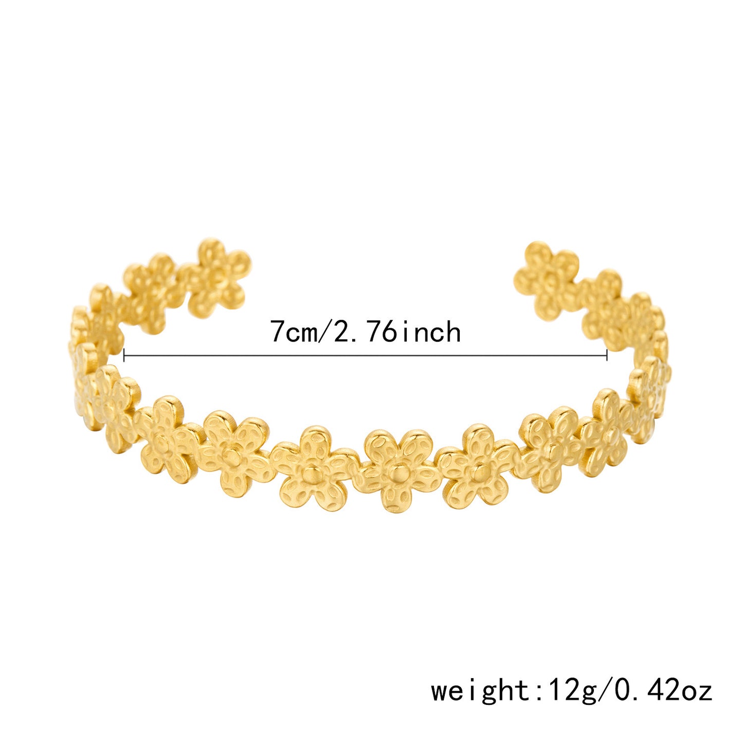✨HC28: 18k Gold Plated Stainless Steel Handcuff for Stack: Floral Symphony(Golden)✨