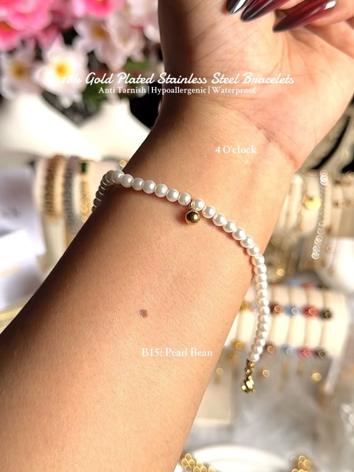 ⚜️B15: 18k Gold Plated Stainless Steel Minimalist Bracelet: Pearl Bean✨