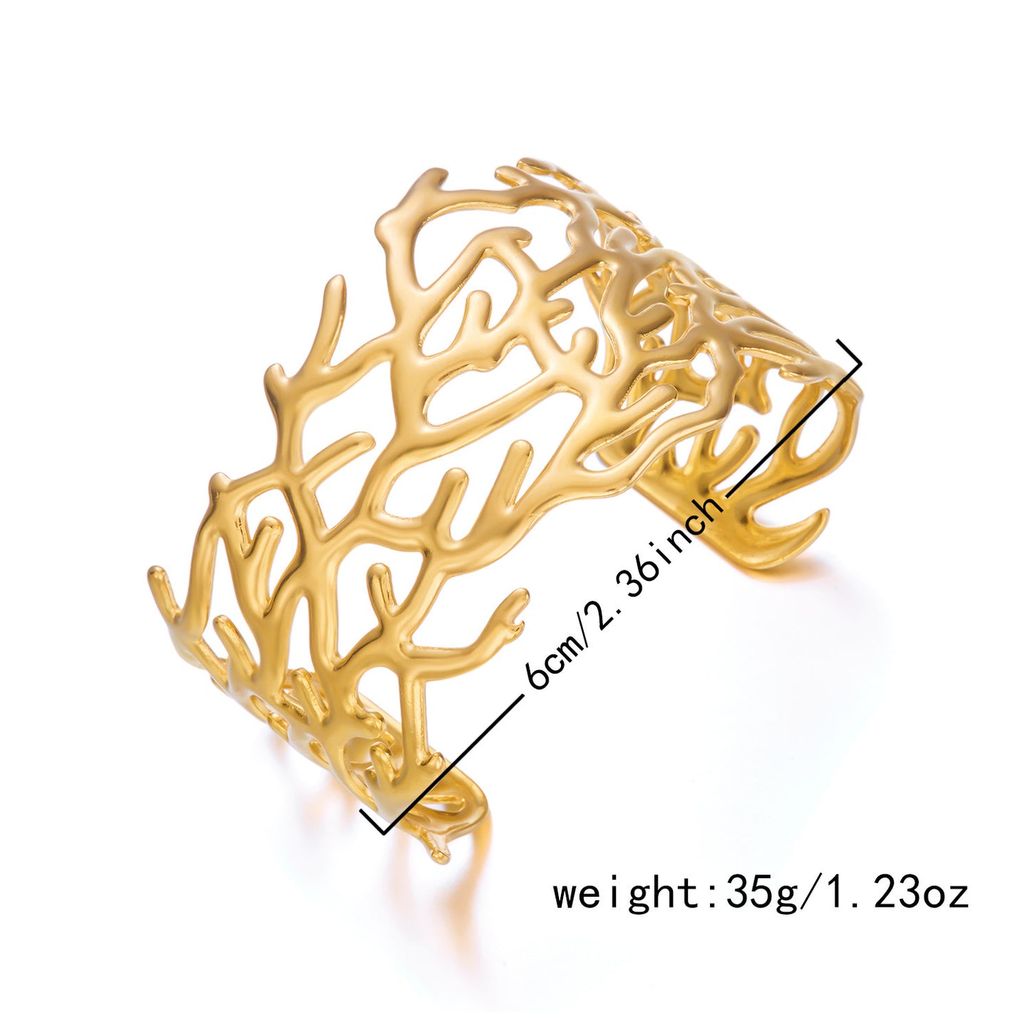 ✨HC139: 18k Gold Plated Stainless Steel Handcuff for Stack: Coral Cuff (Golden)✨