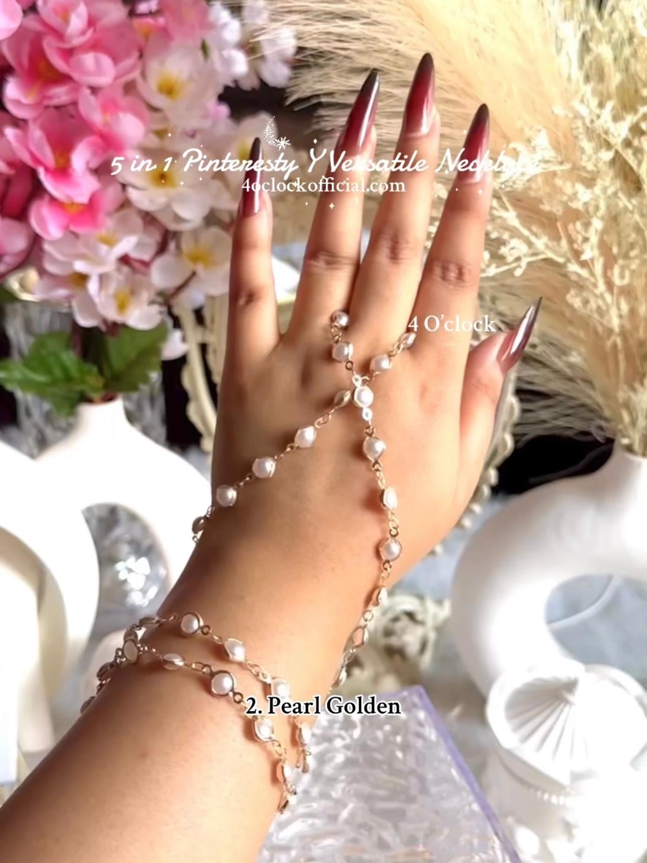 ✨5 in 1 neckpiece /handchain / bracelet stack: Pearl Golden💫