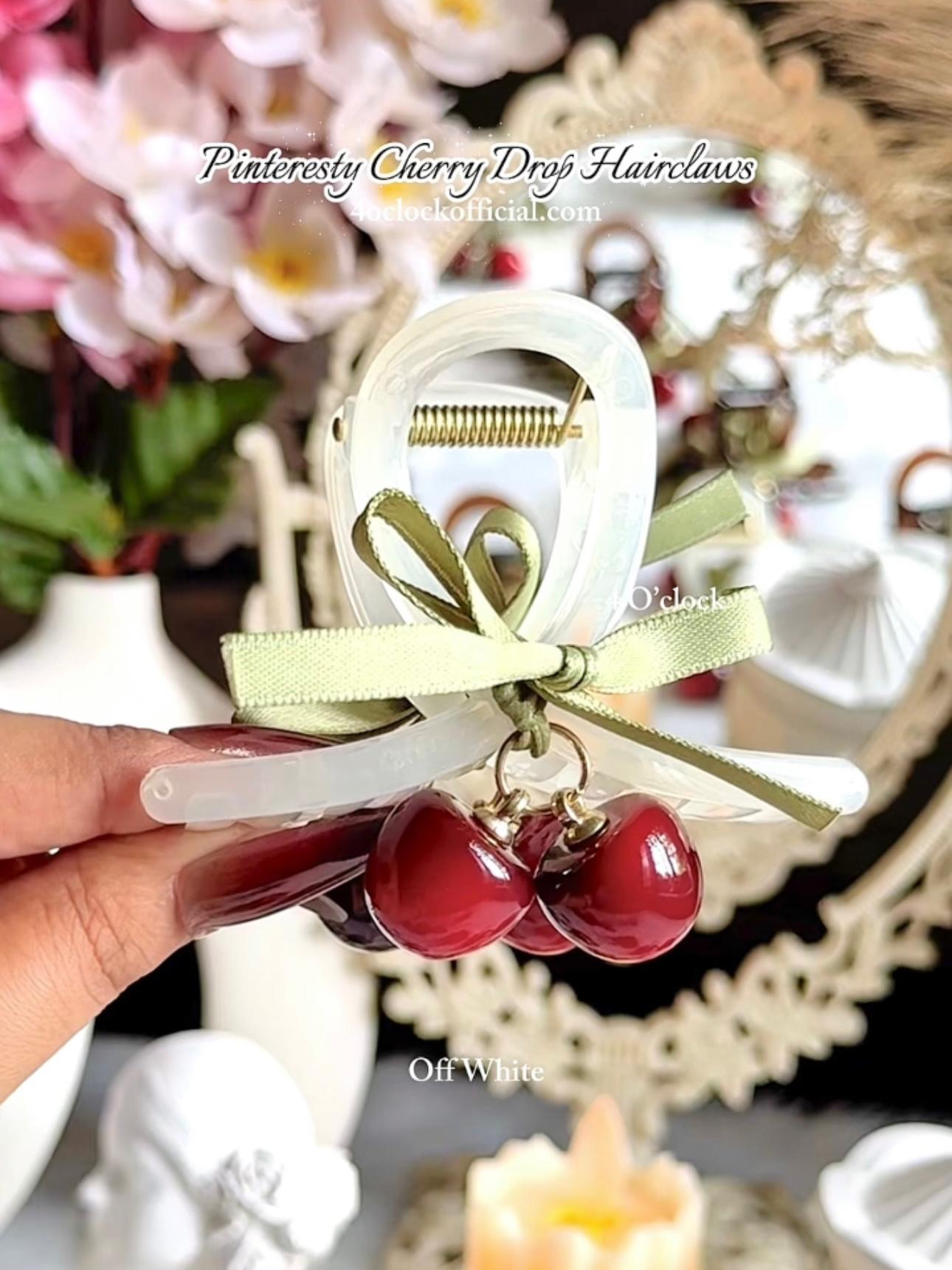 🍒✨Pinterestcore Cherry Drop Hairclaw - Off White✨🍒