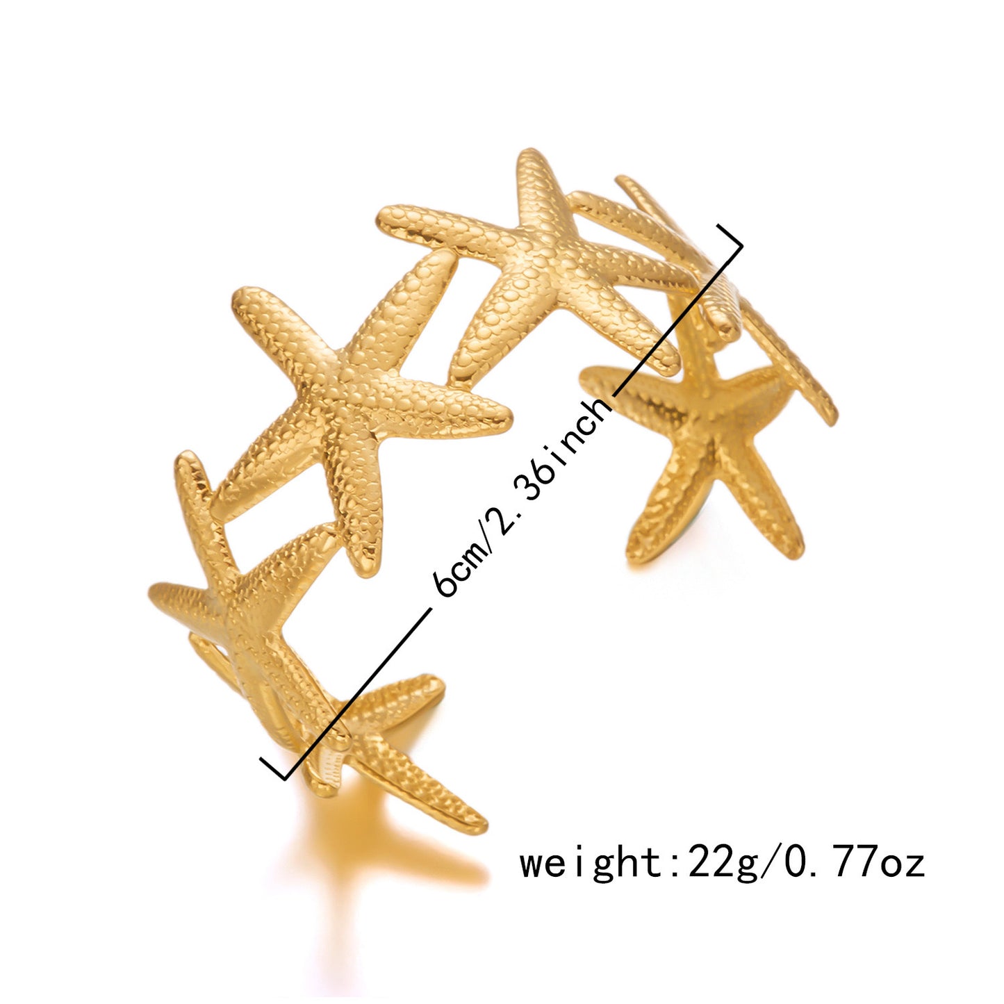 ✨HC140: 18k Gold Plated Stainless Steel Handcuff for Stack: Starfish Cuff (Golden)✨