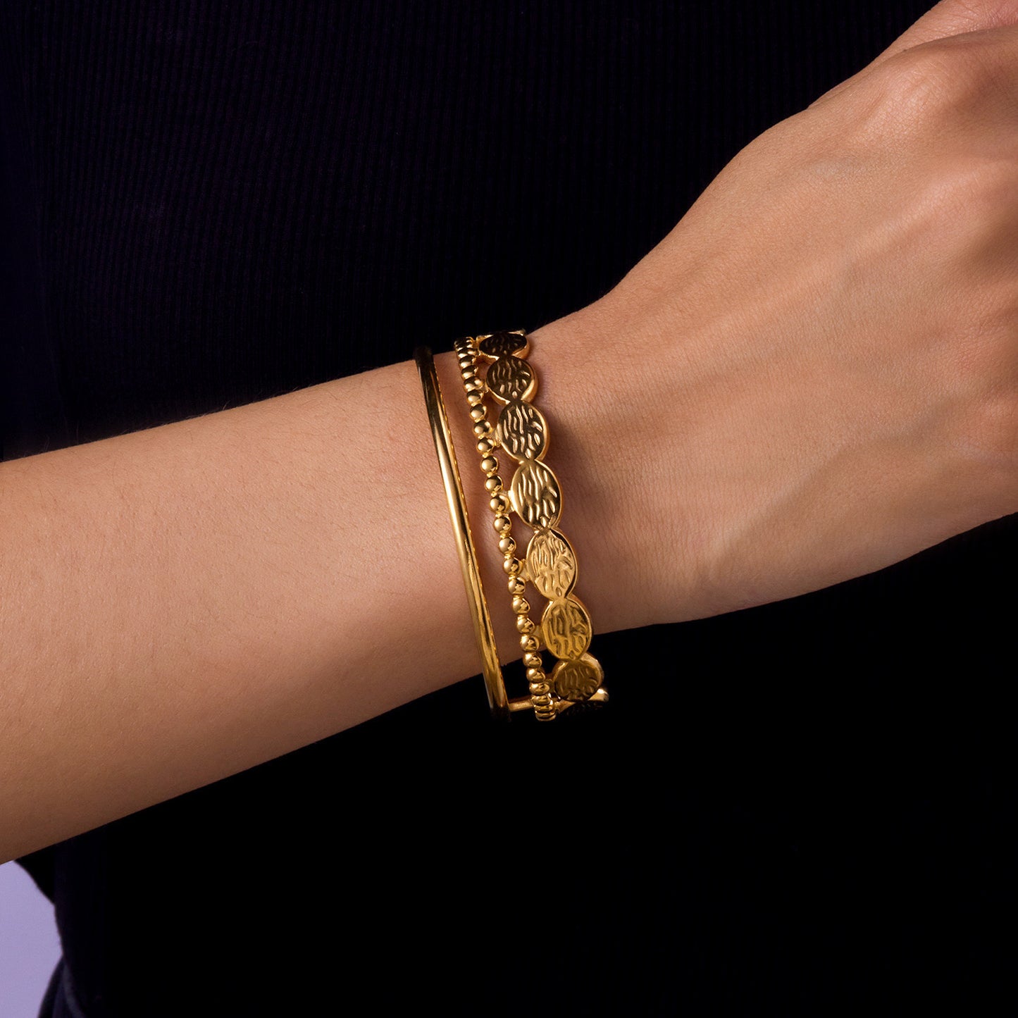 ✨HC144: 18k Gold Plated Stainless Steel Handcuff for Stack: Gleam Wafer (Golden)✨