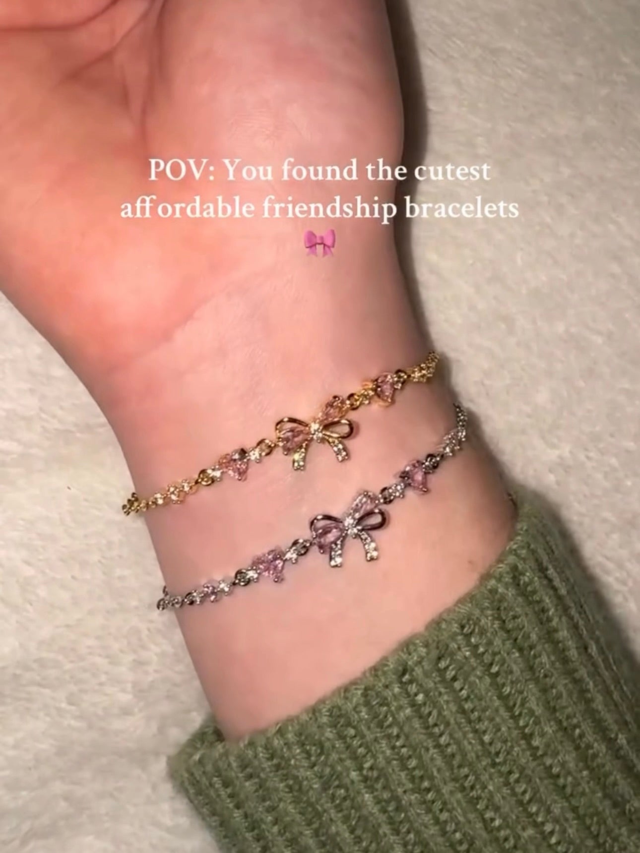 Silver: ✨🎀Bow Pink Stone Bracelet🎀✨ (Without box)