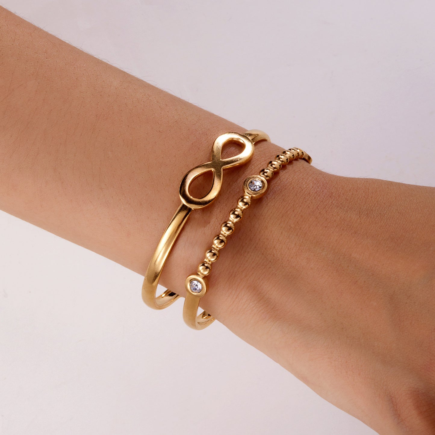 ✨HC142: 18k Gold Plated Stainless Steel Handcuff for Stack: Infinity Cuff (Golden)✨