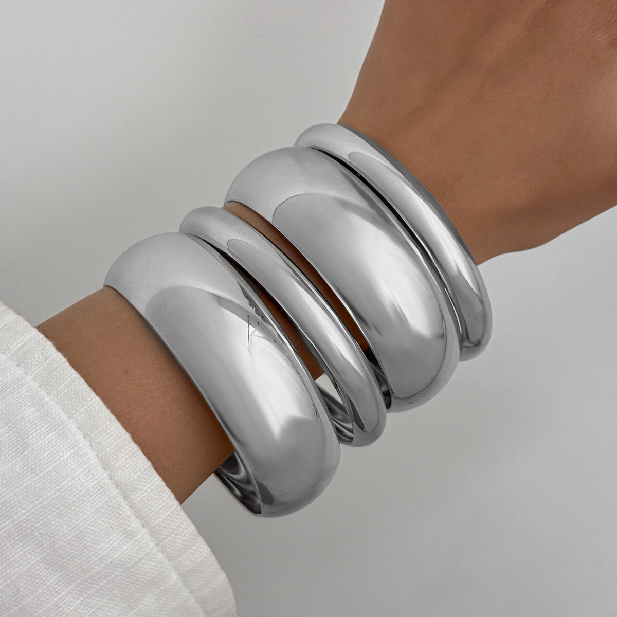 BOHO14: Boho Bangles: 4 pieces set (Silver)