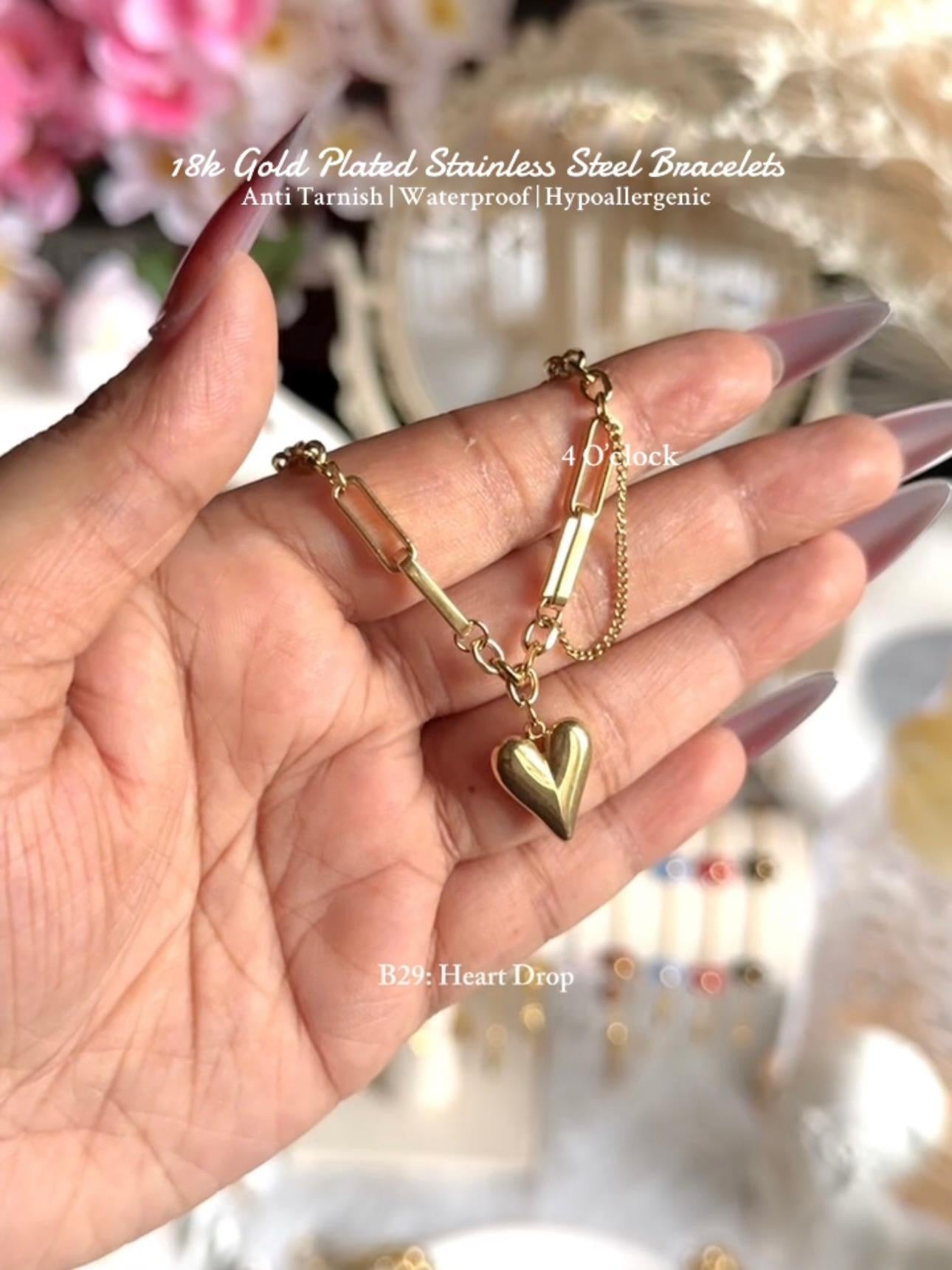⚜️B29: 18k Gold Plated Stainless Steel Minimalist Bracelet:Heart Drop✨