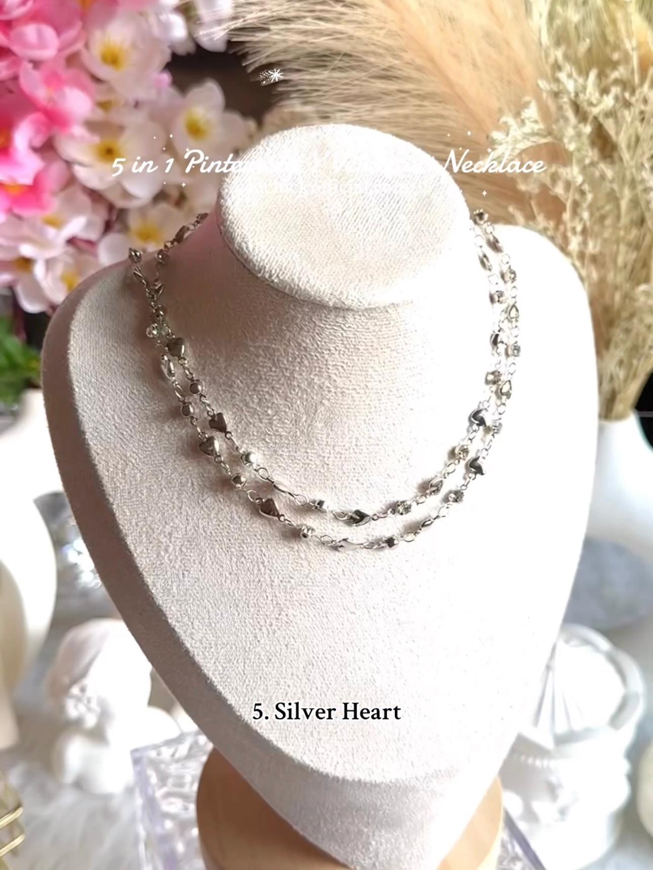 ✨5 in 1 neckpiece /handchain / bracelet stack: Silver Heart💫