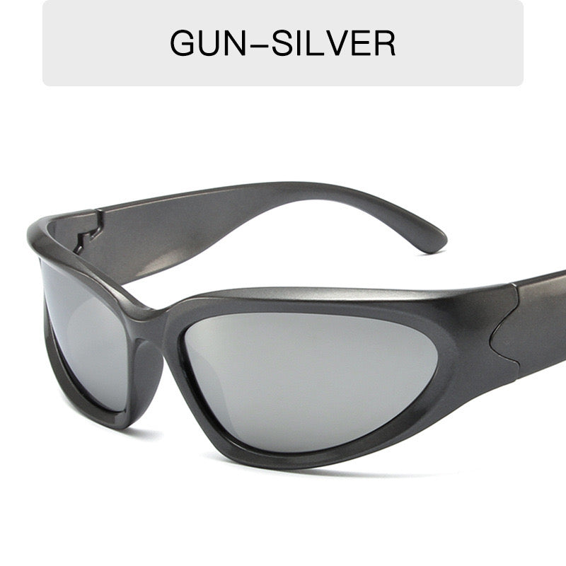 S05: Pinteresty Y2k Sports Sunglasses - Matte Black + Silver (with box) Unisex