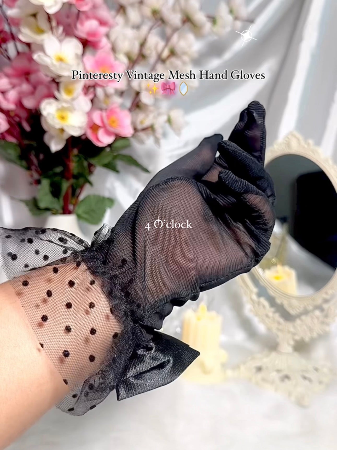 Vintage Mesh Handgloves: Black Bow (Black) - 1pair🖤🎀✨