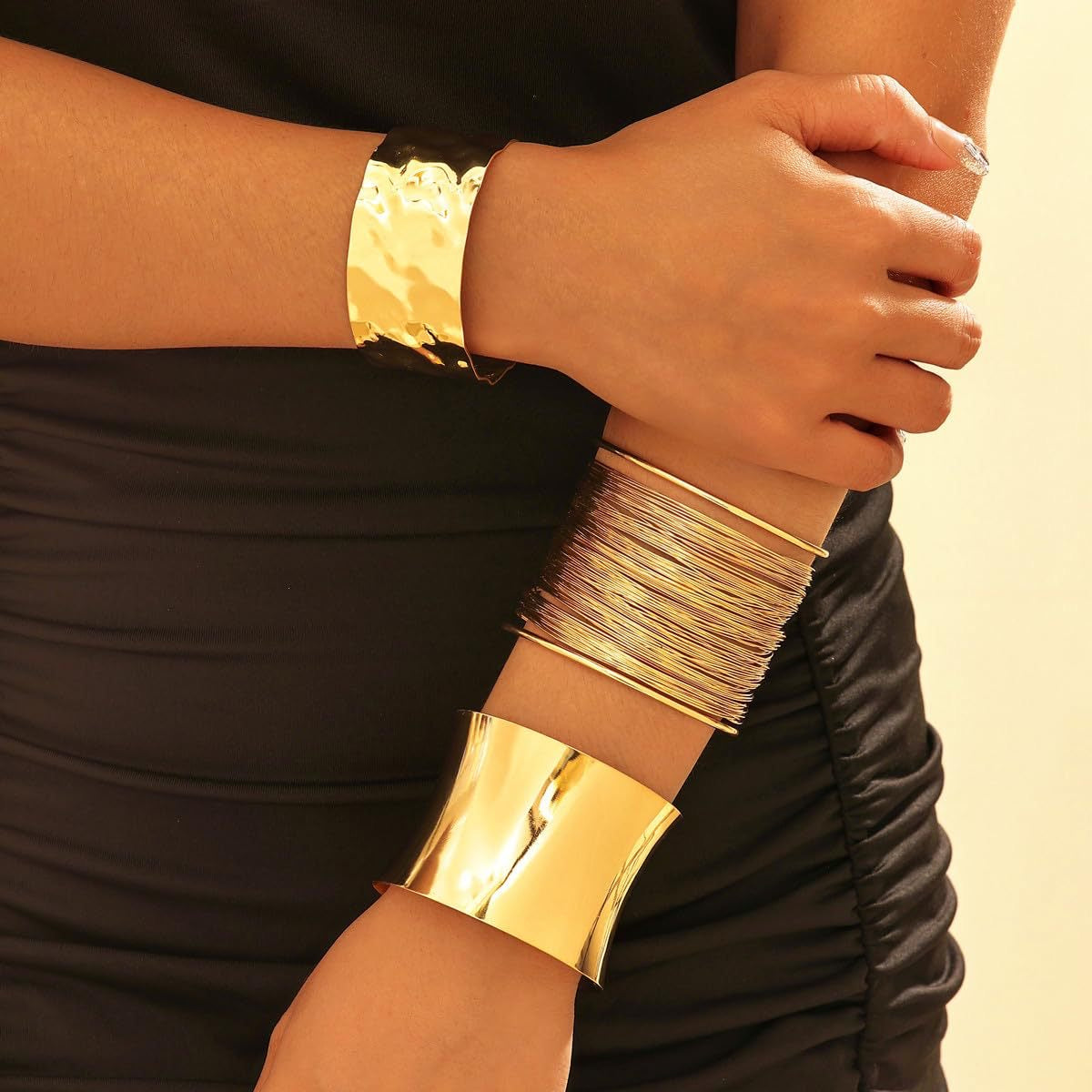 ✨HC20.2: 18k Gold Plated Stainless Steel Handcuff for Stack: Wire Cuff (Golden)✨