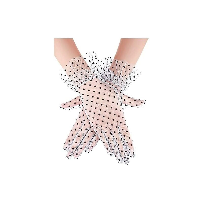 ✨🕊️Vintage Mesh Handgloves: Black Dotted (White) - 1 pair🕊️✨