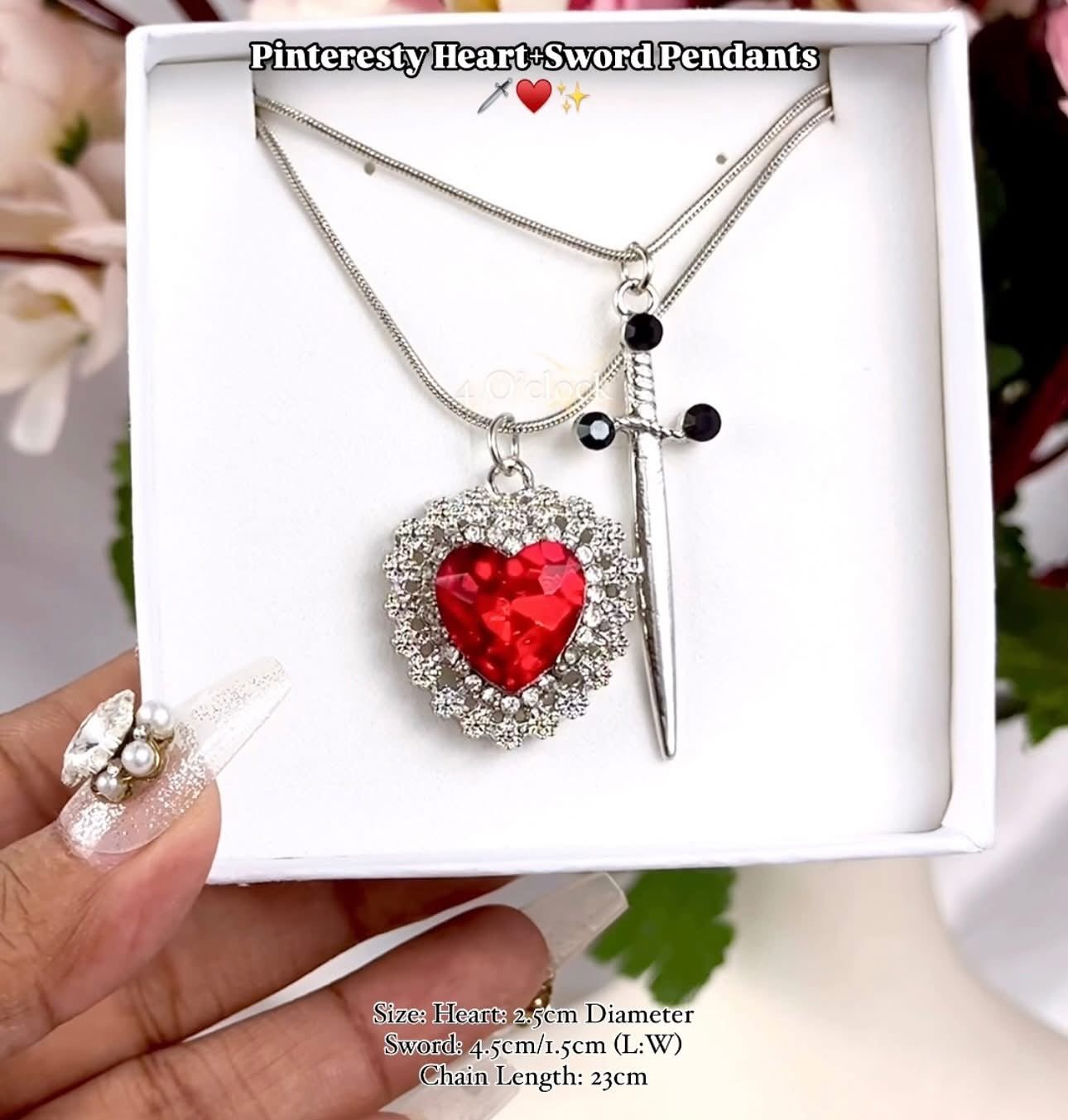 🗡️♥️Pinteresty Heart+Sword 2 Pendants Set: Silver ♥️✨
