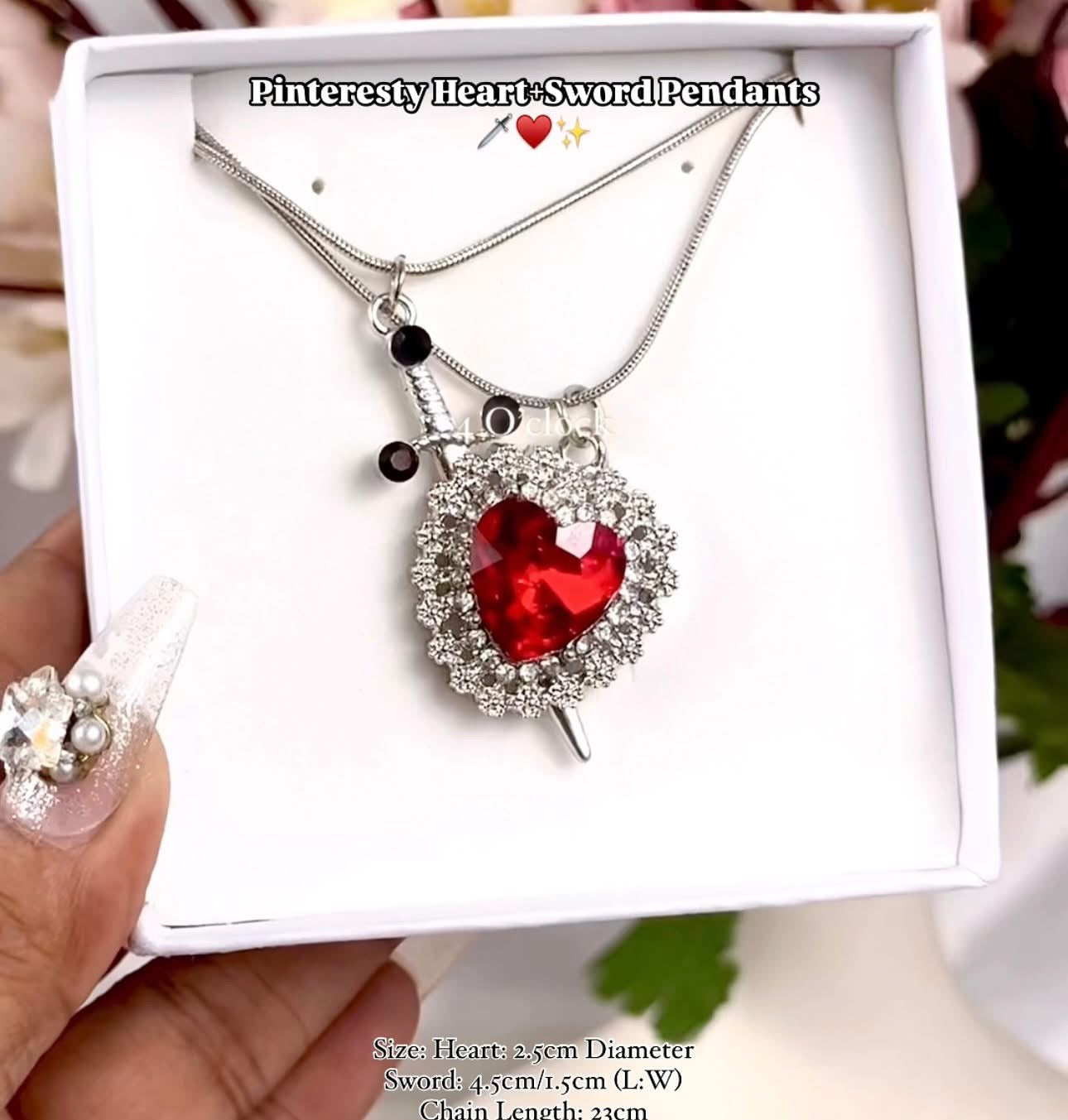 🗡️♥️Pinteresty Heart+Sword 2 Pendants Set: Silver ♥️✨