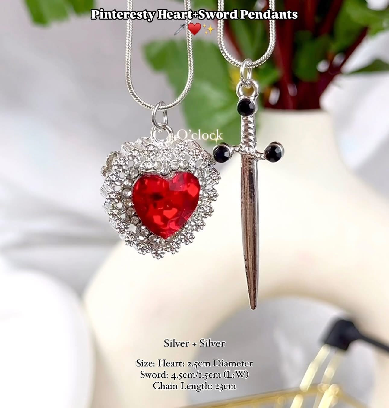 🗡️♥️Pinteresty Heart+Sword 2 Pendants Set: Silver ♥️✨