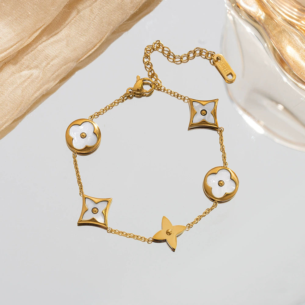 ⚜️B46: 18k Gold Plated Stainless Steel Minimalist Bracelet:White Star✨