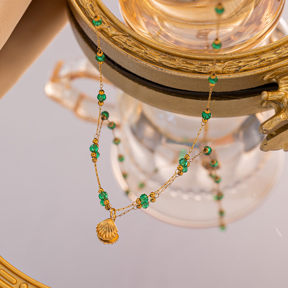 ✨P42: 18k Gold Plated Stainless Steel Pendant:Green Pearl Shell✨