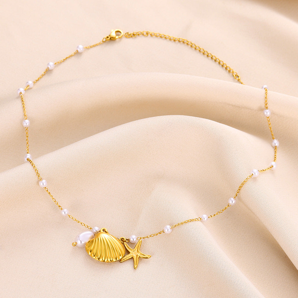✨P45: 18k Gold Plated Stainless Steel Pendant:Starfish Shell✨
