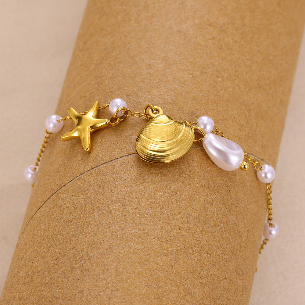 ⚜️B27: 18k Gold Plated Stainless Steel Minimalist Bracelet: Sea Shell✨