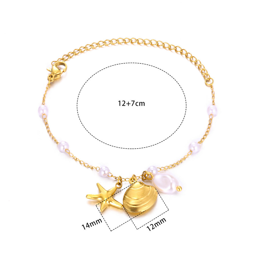 ✨A02: 18k Gold Plated Stainless Steel Anklet:Shell Pearl✨