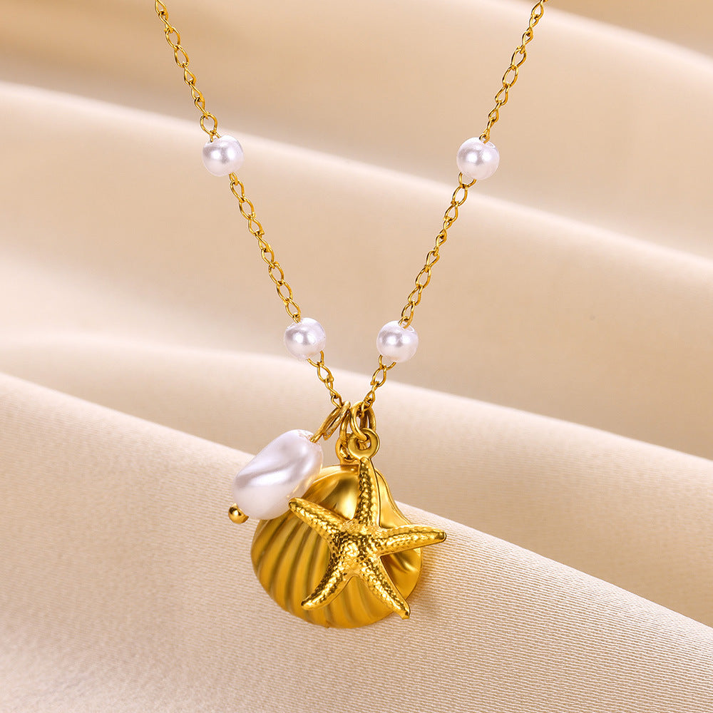✨P45: 18k Gold Plated Stainless Steel Pendant:Starfish Shell✨