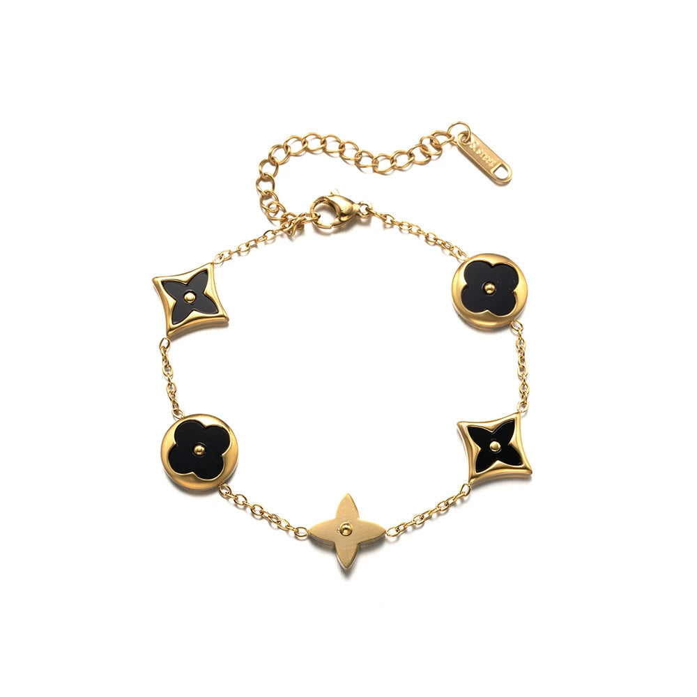 ⚜️B45: 18k Gold Plated Stainless Steel Minimalist Bracelet:Black Star✨