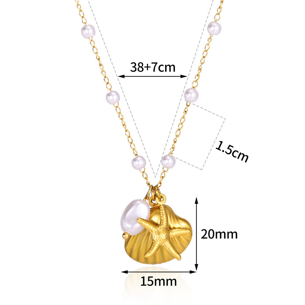 ✨P45: 18k Gold Plated Stainless Steel Pendant:Starfish Shell✨