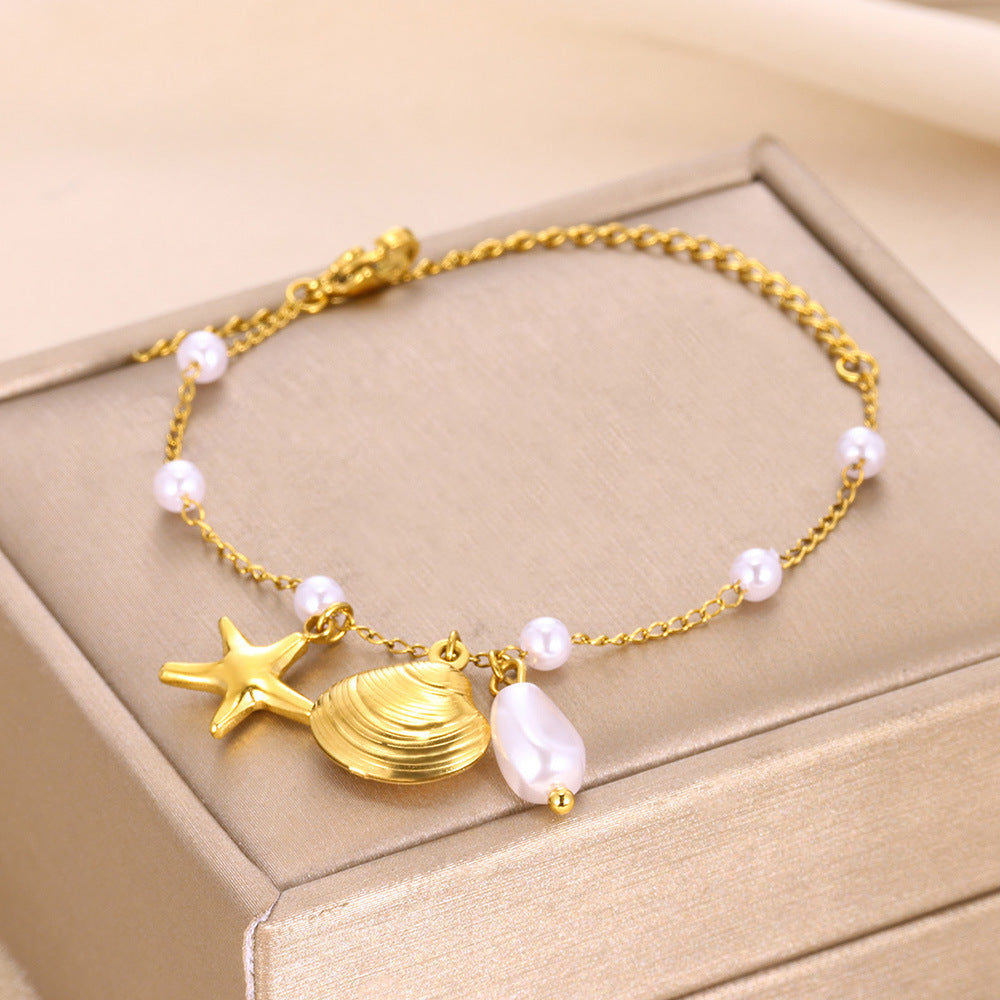 ⚜️B27: 18k Gold Plated Stainless Steel Minimalist Bracelet: Sea Shell✨