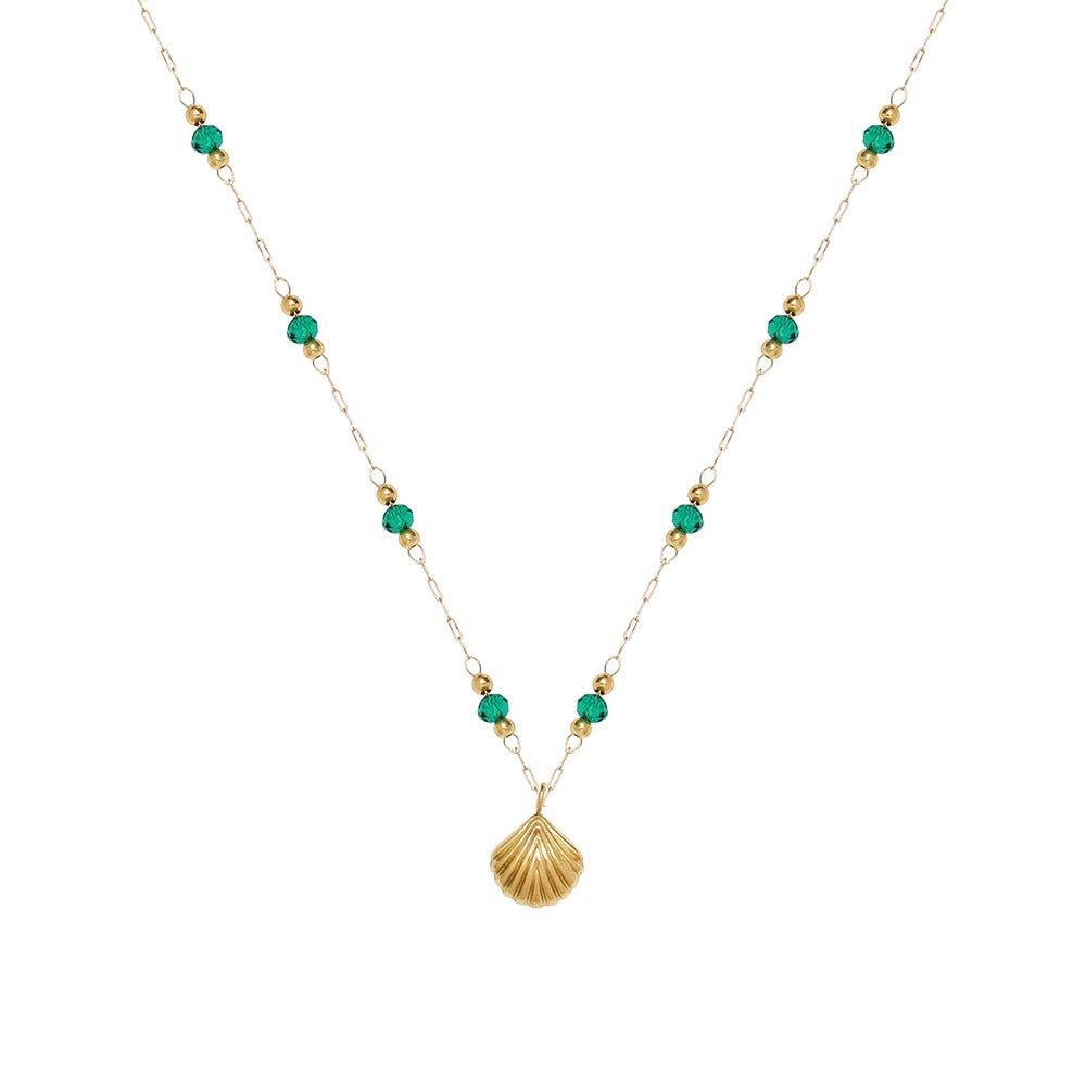 ✨P42: 18k Gold Plated Stainless Steel Pendant:Green Pearl Shell✨