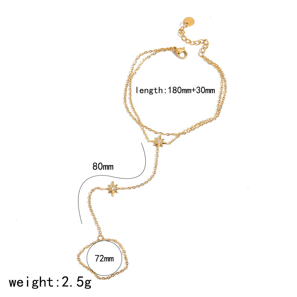 RB15: Stainless Steel Zircon Handchain: Sprakly Star