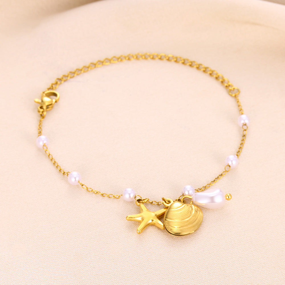 ⚜️B27: 18k Gold Plated Stainless Steel Minimalist Bracelet: Sea Shell✨
